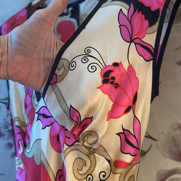 Pure Silk Charmeuse Above knee New Dress Drop shoulder Sleeveless V neck Floral - Picture 6 of 13